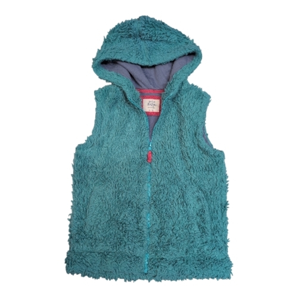 Mini Boden Teal Fuzzy Hooded Vest
